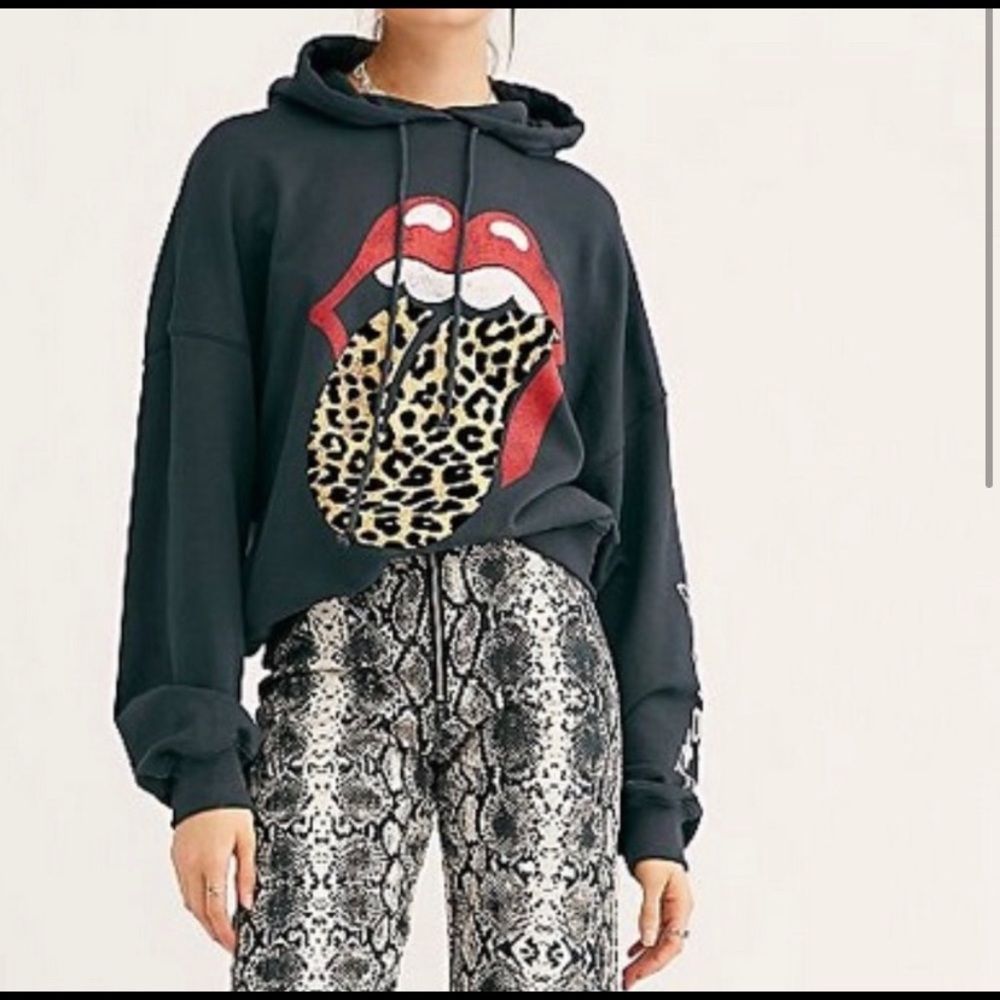 Free People Rolling Stones Tongue Hoodie Size XS